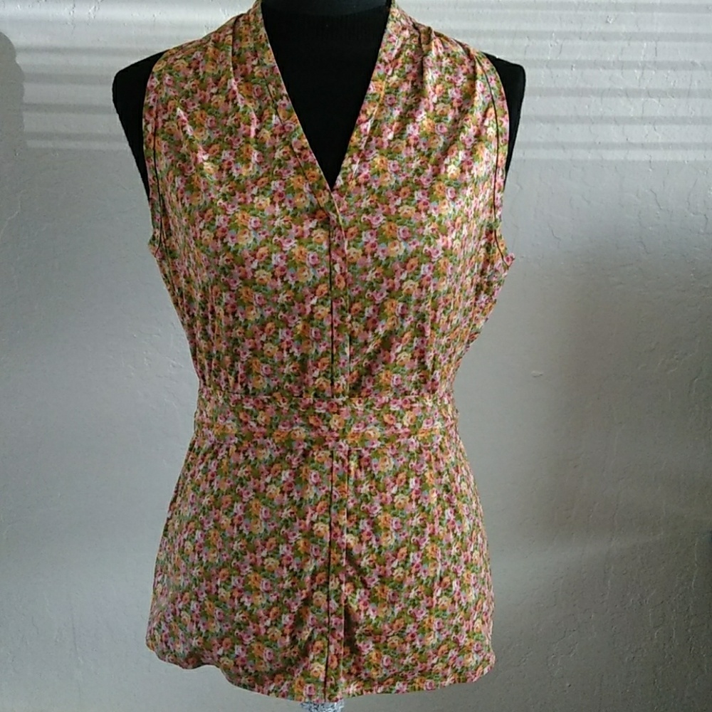 Talbots sleeveless stretch top with sash tie